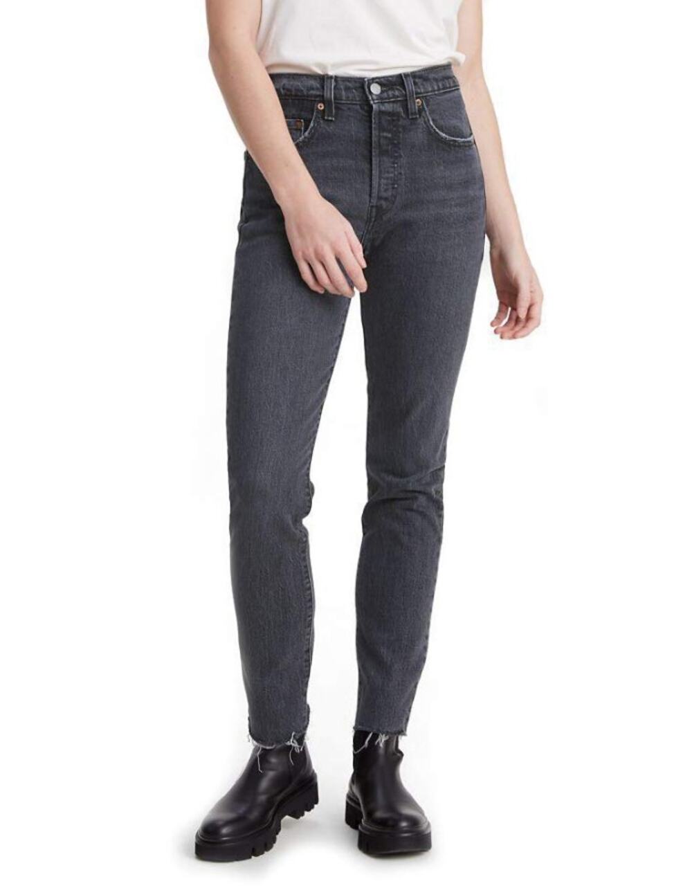 LEVI’S 501 Skinny Fit Jeans High Rise Frayed Hem Button Fly Black Womens Size 28